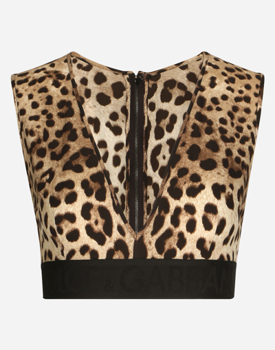 Shop Dolce & Gabbana Leopard-print Charmeuse Top In Animal Print