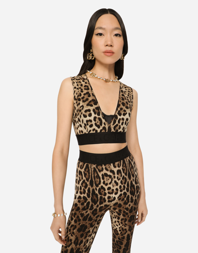 Shop Dolce & Gabbana Leopard-print Charmeuse Top In Animal Print