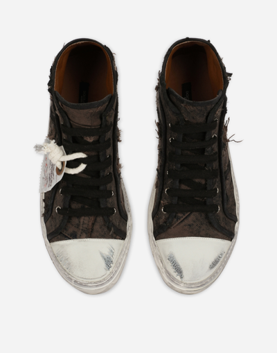 Shop Dolce & Gabbana Patchwork Denim Vintage Mid-top Sneakers In Brown