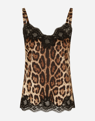 Shop Dolce & Gabbana Leopard-print Satin Lingerie-style Top With Lace Detailing In Stampa Leo