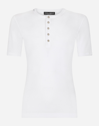 Shop Dolce & Gabbana Fine-rib Cotton Granddad-neck T-shirt In White