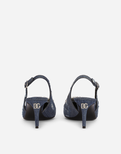 Dolce & Gabbana Patchwork Denim Slingback With Rhinestone Buckle Shoes In Blue