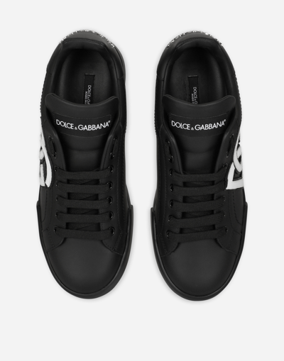 Dolce & Gabbana 'portofino' Black Sneakers With Logo Patch In Leather Woman