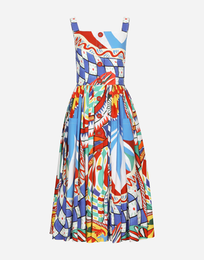 Dolce & Gabbana Carretto Printed Cotton-poplin Pleated Midi Dress In Multi