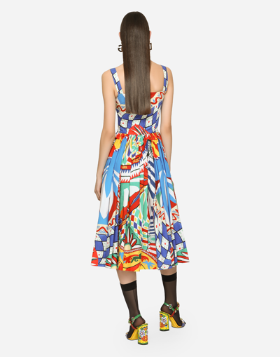 Shop Dolce & Gabbana Carretto-print Poplin Calf-length Dress In Multicolor