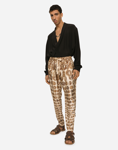 Shop Dolce & Gabbana Coin Print Silk Twill Jogging Pants In White