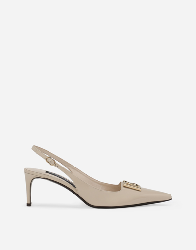 Shop Dolce & Gabbana Polished Calfskin Slingbacks In Beige