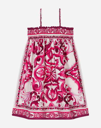 Shop Dolce & Gabbana Poplin Sundress With Majolica Print In Multicolor