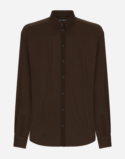 Shop Dolce & Gabbana Oversize Silk Georgette Shirt In Brown