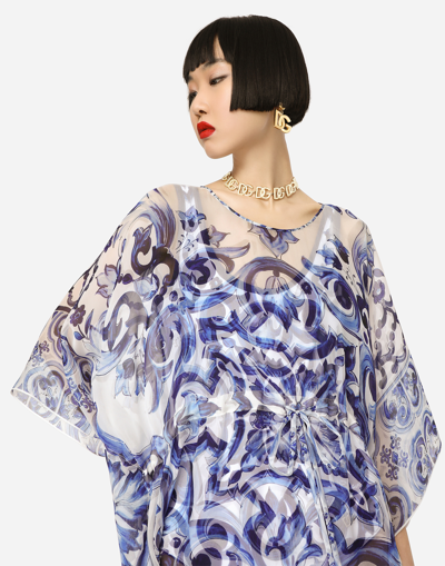Dolce & Gabbana Short Majolica-print Chiffon Caftan In Multicolor