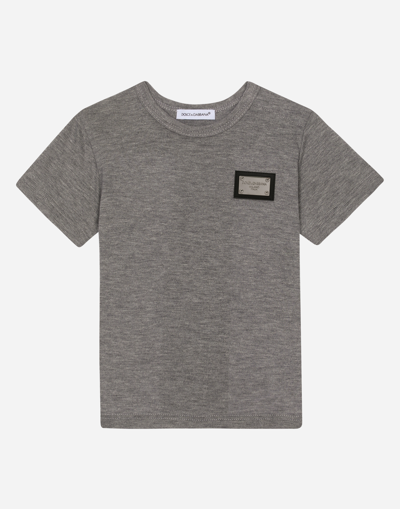 Shop Dolce & Gabbana Jersey T-shirt With Logo Tag In Grey