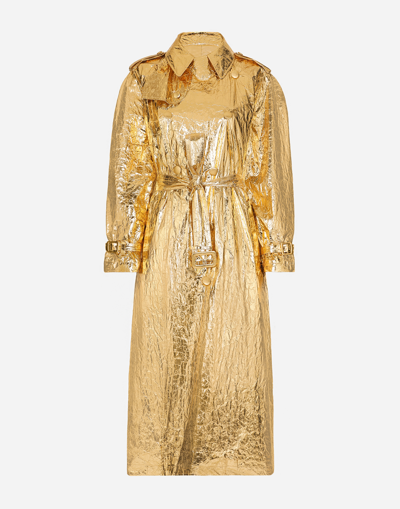 Shop Dolce & Gabbana Foiled Fabric Trench Coat In Gold