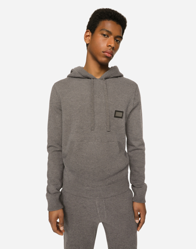 Shop Dolce & Gabbana Wool And Cashmere Hooded Sweater In Grey