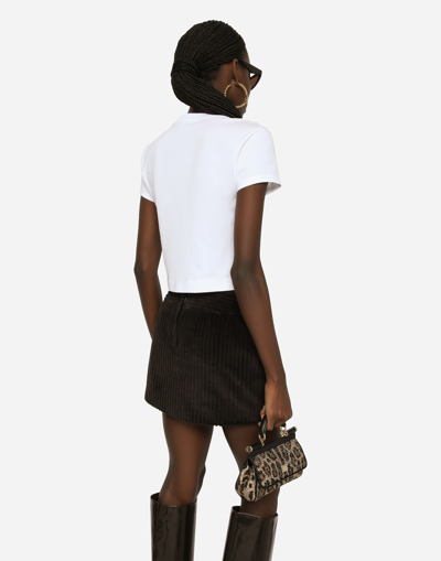 Shop Dolce & Gabbana Corduroy Miniskirt With Logo Tag In Brown