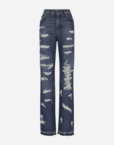 Shop Dolce & Gabbana Denim Jeans With Rips In Multicolor