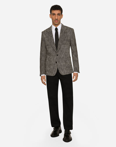 Shop Dolce & Gabbana Double-breasted Herringbone Cotton And Wool Tweed Jacket In Multicolor