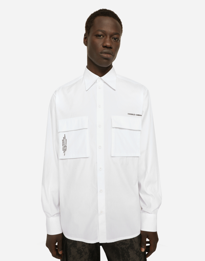 Shop Dolce & Gabbana Cotton Poplin Shirt With Logo Print In White