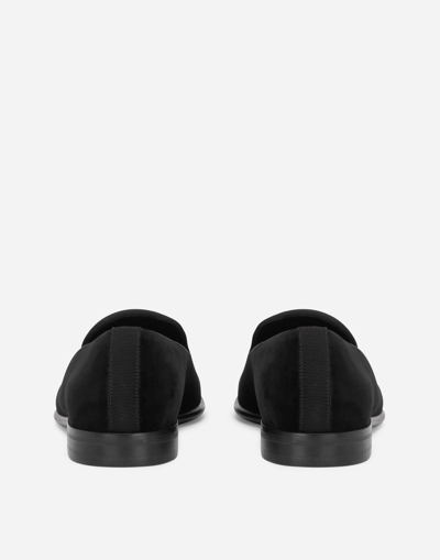 Dolce & Gabbana Velvet Slippers With Coat Of Arms Embroidery In Black