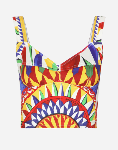 Shop Dolce & Gabbana Carretto-print Charmeuse Bustier Top In Multicolor