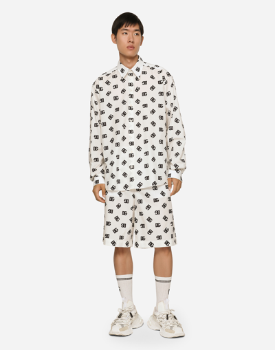 Shop Dolce & Gabbana Oversize Cotton Shirt With Dg Monogram Print In Multicolor