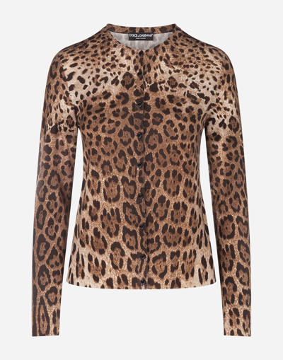 Shop Dolce & Gabbana Woolen Cardigan With Leopard Print In Animal Print