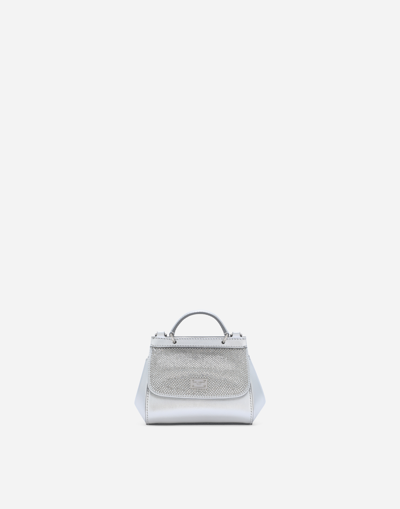 Shop Dolce & Gabbana Nappa Leather Mini Sicily Bag With Fusible Rhinestones In Silver