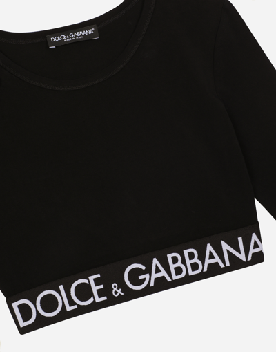 Shop Dolce & Gabbana Long-sleeved Jersey Top With Branded Elastic In Black