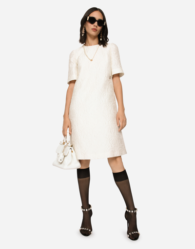Dolce & Gabbana Brocade Short-sleeve Dress In Ivory