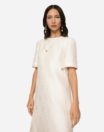 Dolce & Gabbana Brocade Short-sleeve Dress In Ivory