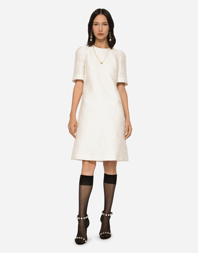 Dolce & Gabbana Brocade Short-sleeve Dress In Ivory
