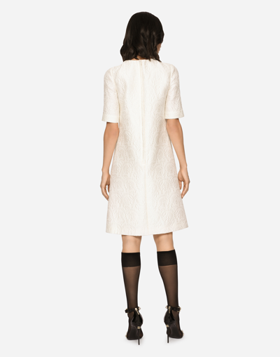 Dolce & Gabbana Brocade Short-sleeve Dress In Ivory