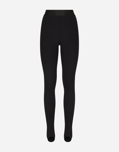Dolce & Gabbana Technical Jersey Leggings With Branded Elastic In Black