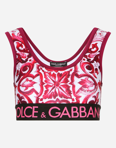 Shop Dolce & Gabbana Technical Jersey Top With Branded Elastic Band In Multicolor