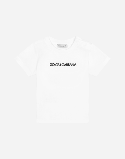 Shop Dolce & Gabbana Jersey T-shirt With Embroidered Logo In White