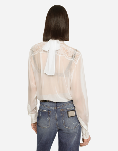 Shop Dolce & Gabbana Chiffon And Lace Pussy-bow Blouse In White