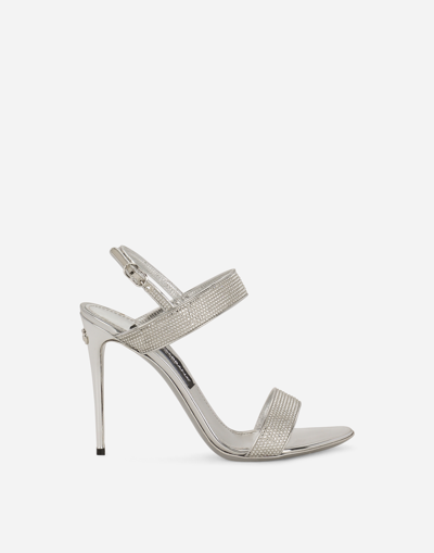 Shop Dolce & Gabbana Satin Sandals With Fusible Rhinestones In Grey