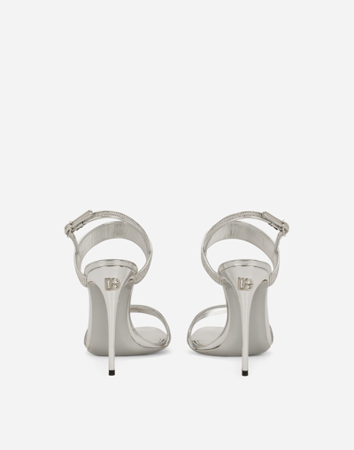 Shop Dolce & Gabbana Satin Sandals With Fusible Rhinestones In Grey