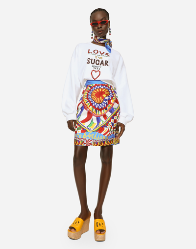 Shop Dolce & Gabbana Short Carretto-print Twill Skirt In Multicolor