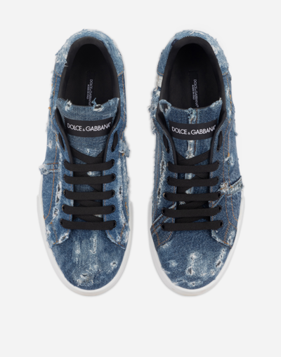 Shop Dolce & Gabbana Denim Patchwork Portofino Sneakers In Blue