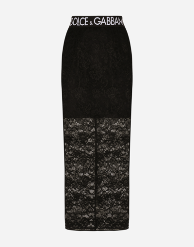 Shop Dolce & Gabbana Lace Midi Skirt In Black