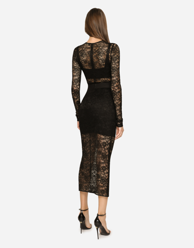 Shop Dolce & Gabbana Lace Midi Skirt In Black