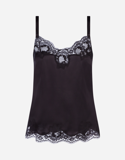 Shop Dolce & Gabbana Lingerie Top In Satin And Lace In Black