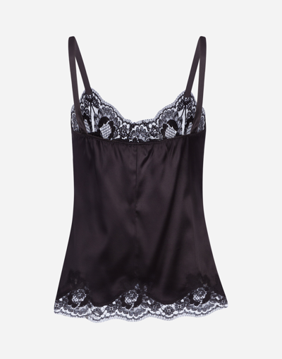 Shop Dolce & Gabbana Lingerie Top In Satin And Lace In Black