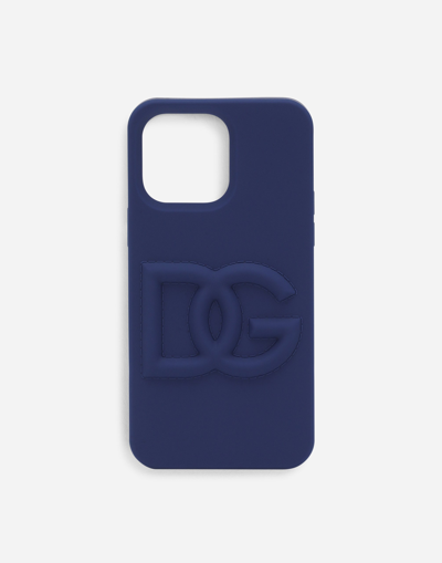Shop Dolce & Gabbana Branded Rubber Iphone 14 Pro Max Cover In Blue