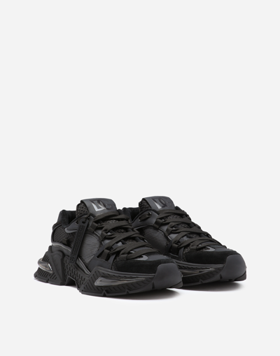 Dolce & Gabbana Iconic Monogram Mesh Paneled Sneakers In Black