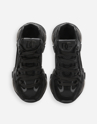 Dolce & Gabbana Iconic Monogram Mesh Paneled Sneakers In Black