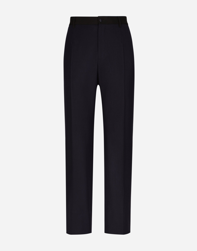 Dolce & Gabbana Stretch Wool Tuxedo Pants With Straight Leg