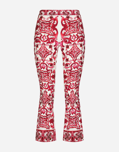 Dolce & Gabbana Majolica Print Charmeuse Pants In Multicolor