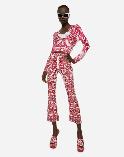 Dolce & Gabbana Majolica Print Charmeuse Pants In Multicolor