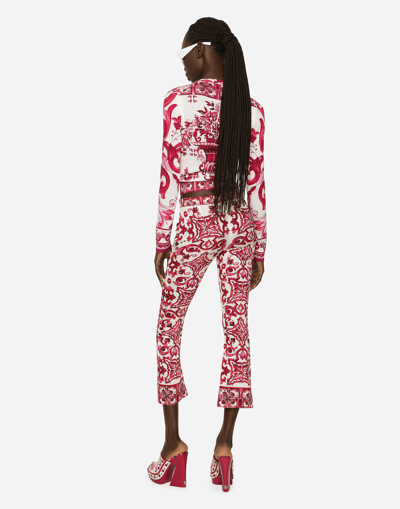 Dolce & Gabbana Majolica Print Charmeuse Pants In Multicolor